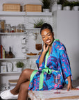 women's robe, women's sleepwear, cute robe, colorful robe, printed robe, midi robe, short robe